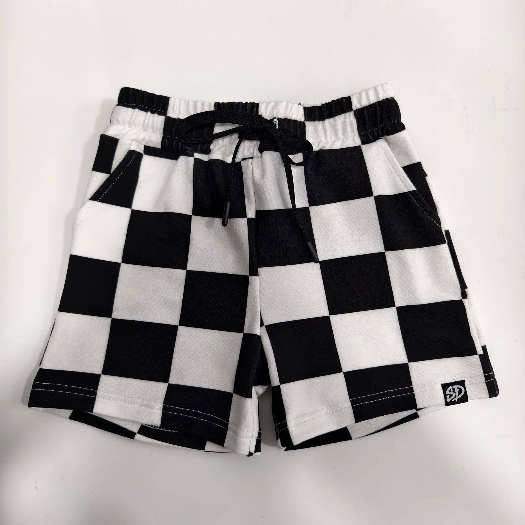 SMILEY DAZE BLACK & WHITE CHECKERED SHORTS