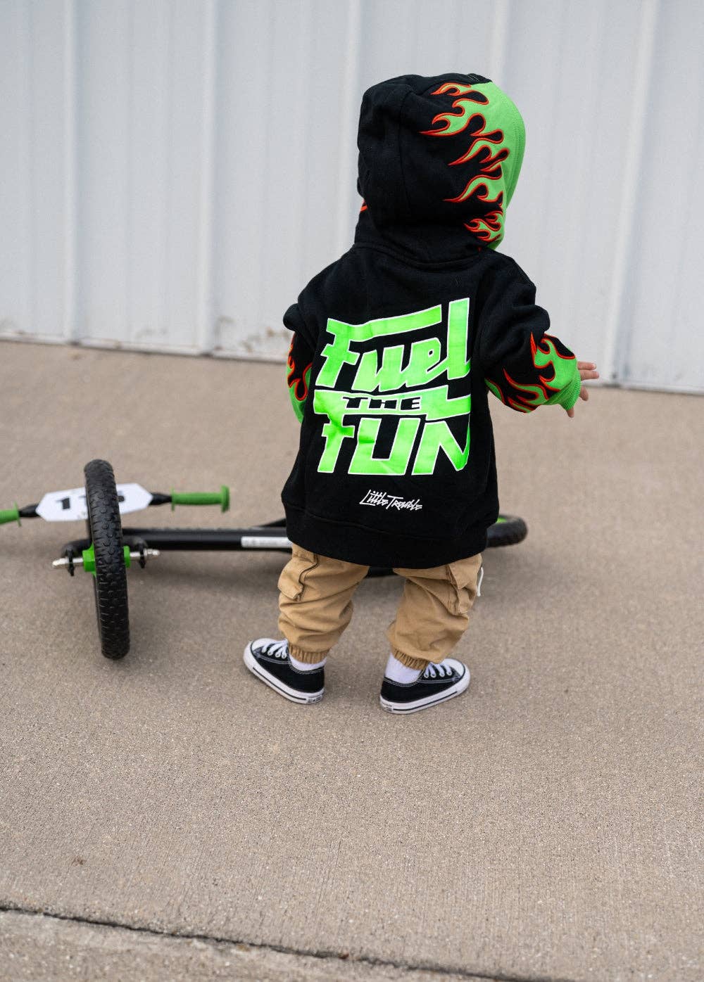 Little Trouble Fuel The Fun Green Flame Hoodie