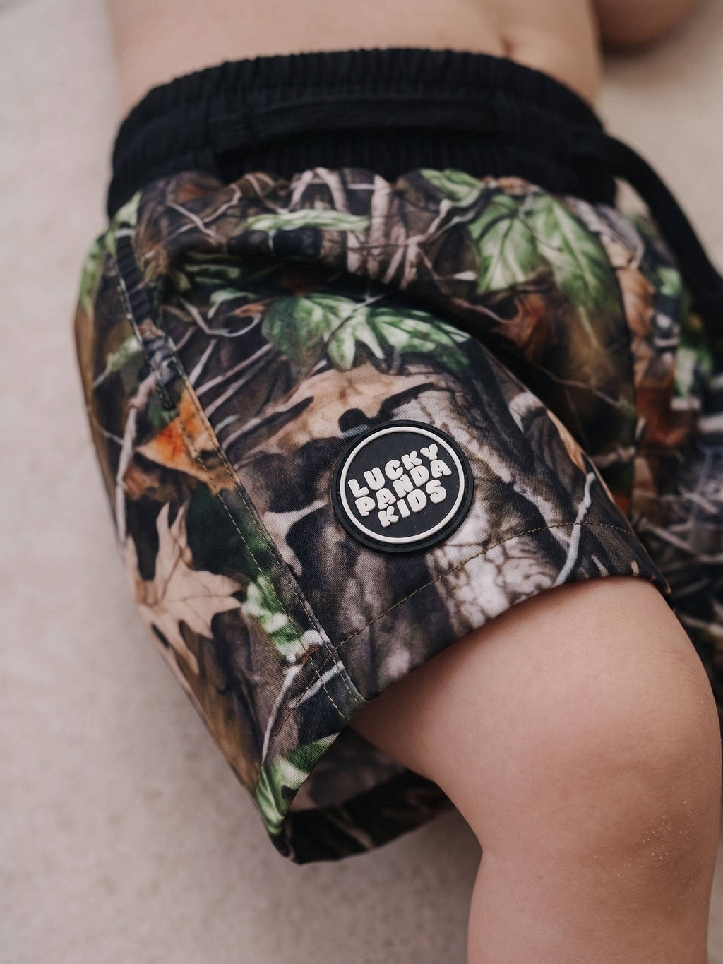 Lucky Panda Kids Swim Trunks  | Brown Camo