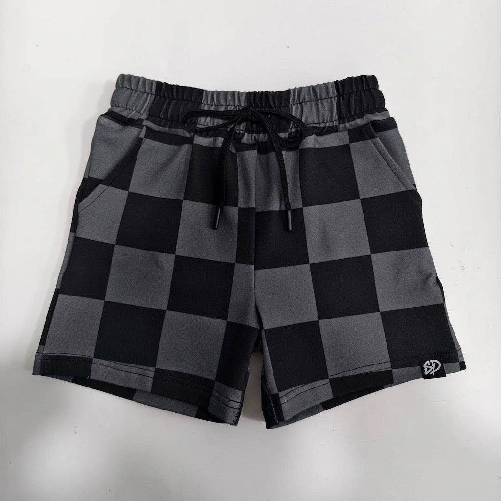 SMILEY DAZE BLACK & GRAY CHECKERED SHORTS
